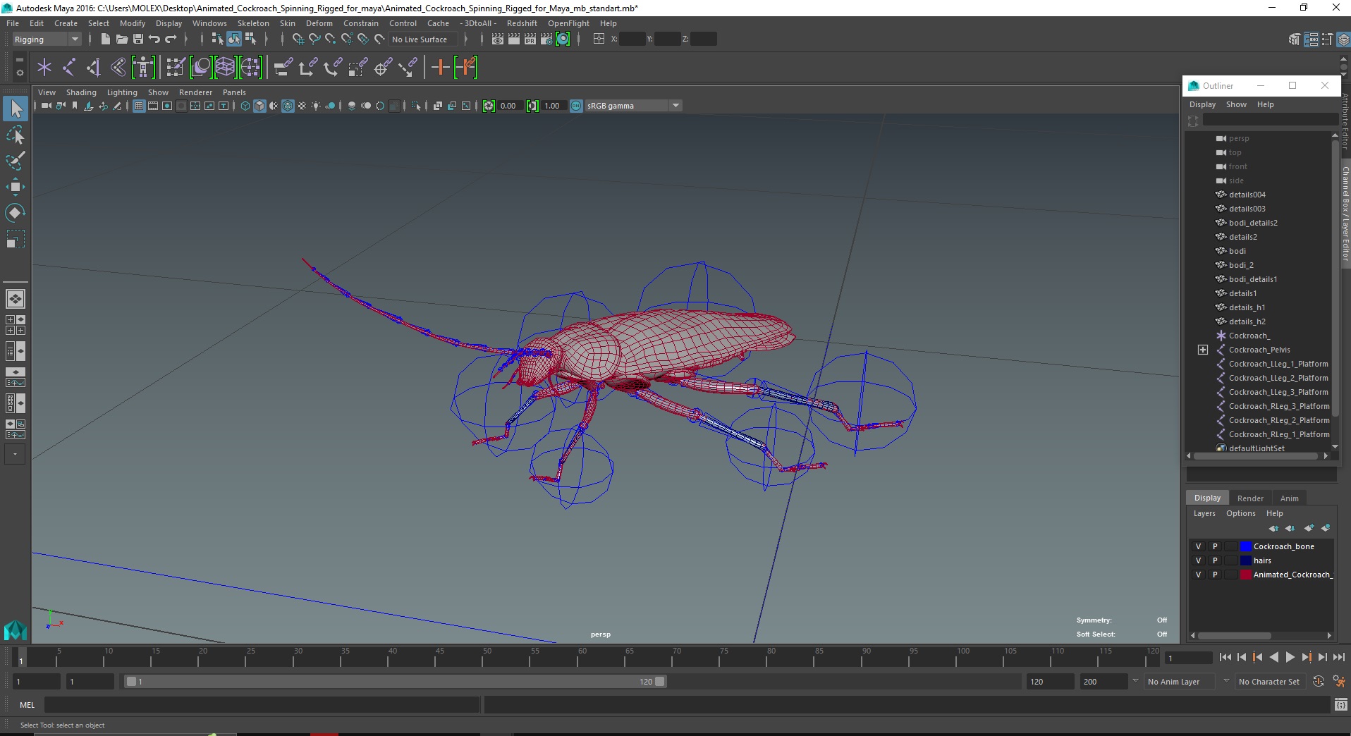 3D Animated Cockroach Spinning Rigged for Maya model