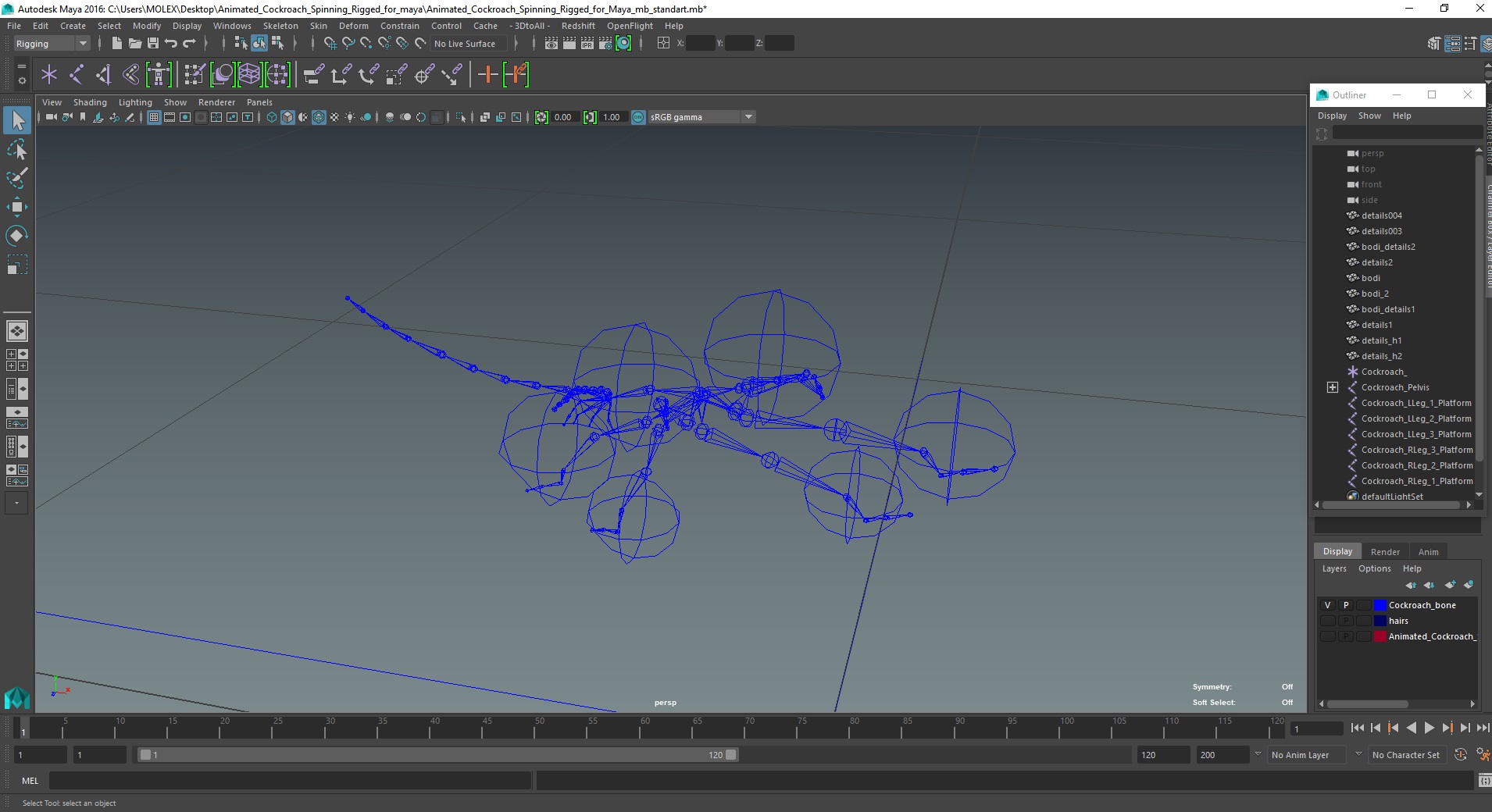 3D Animated Cockroach Spinning Rigged for Maya model