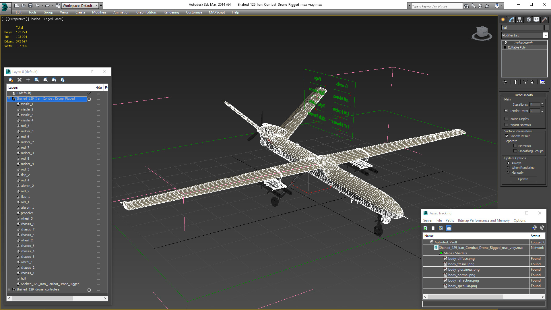 3D model Shahed 129 Iran Combat Drone Rigged
