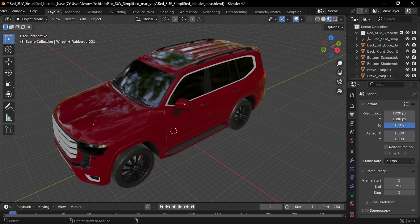 3D Red SUV Simplified model