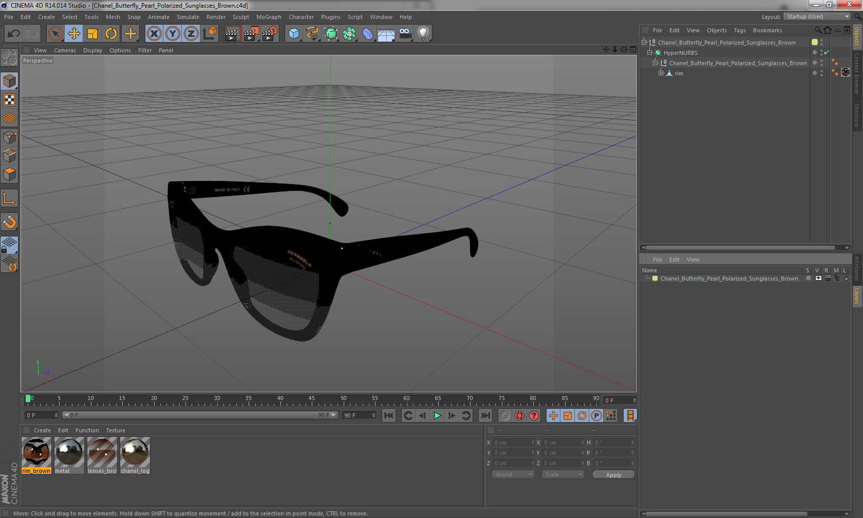 Chanel Butterfly Pearl Polarized Sunglasses Brown 3D model