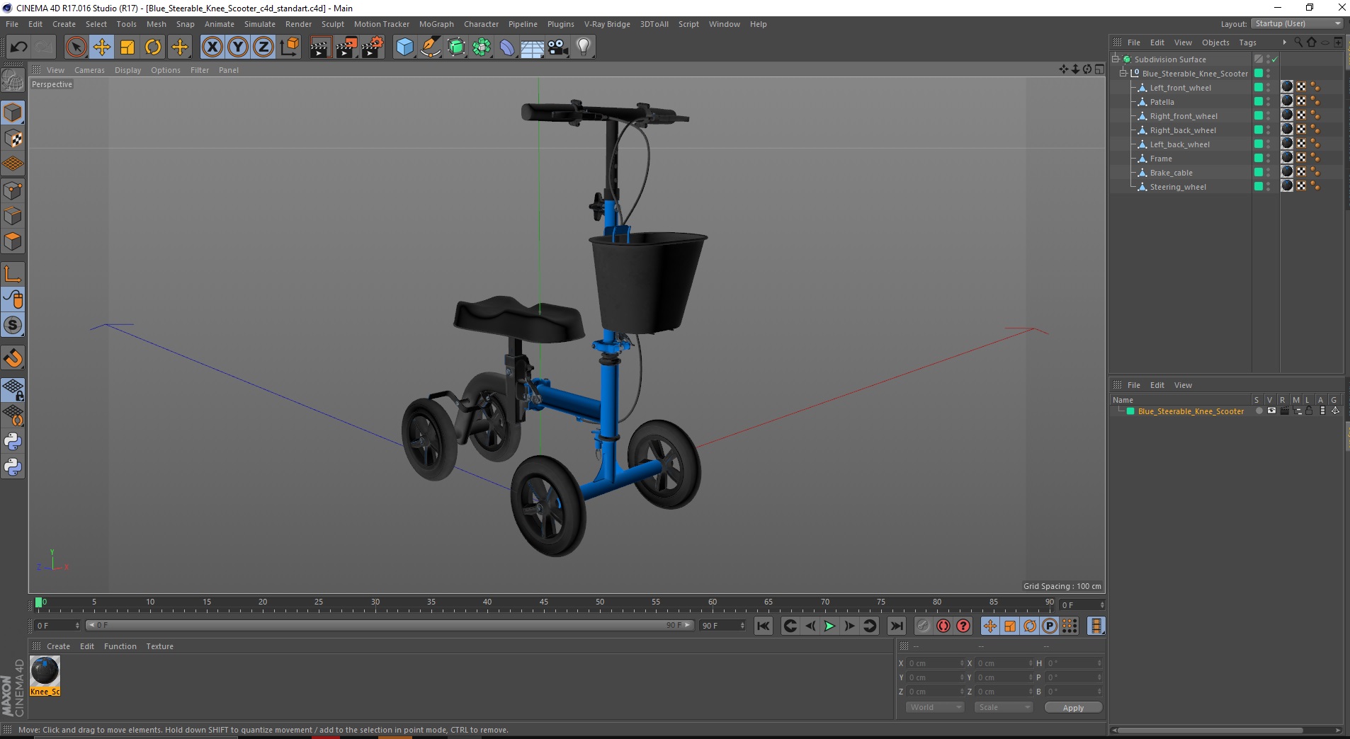 Blue Steerable Knee Scooter 3D