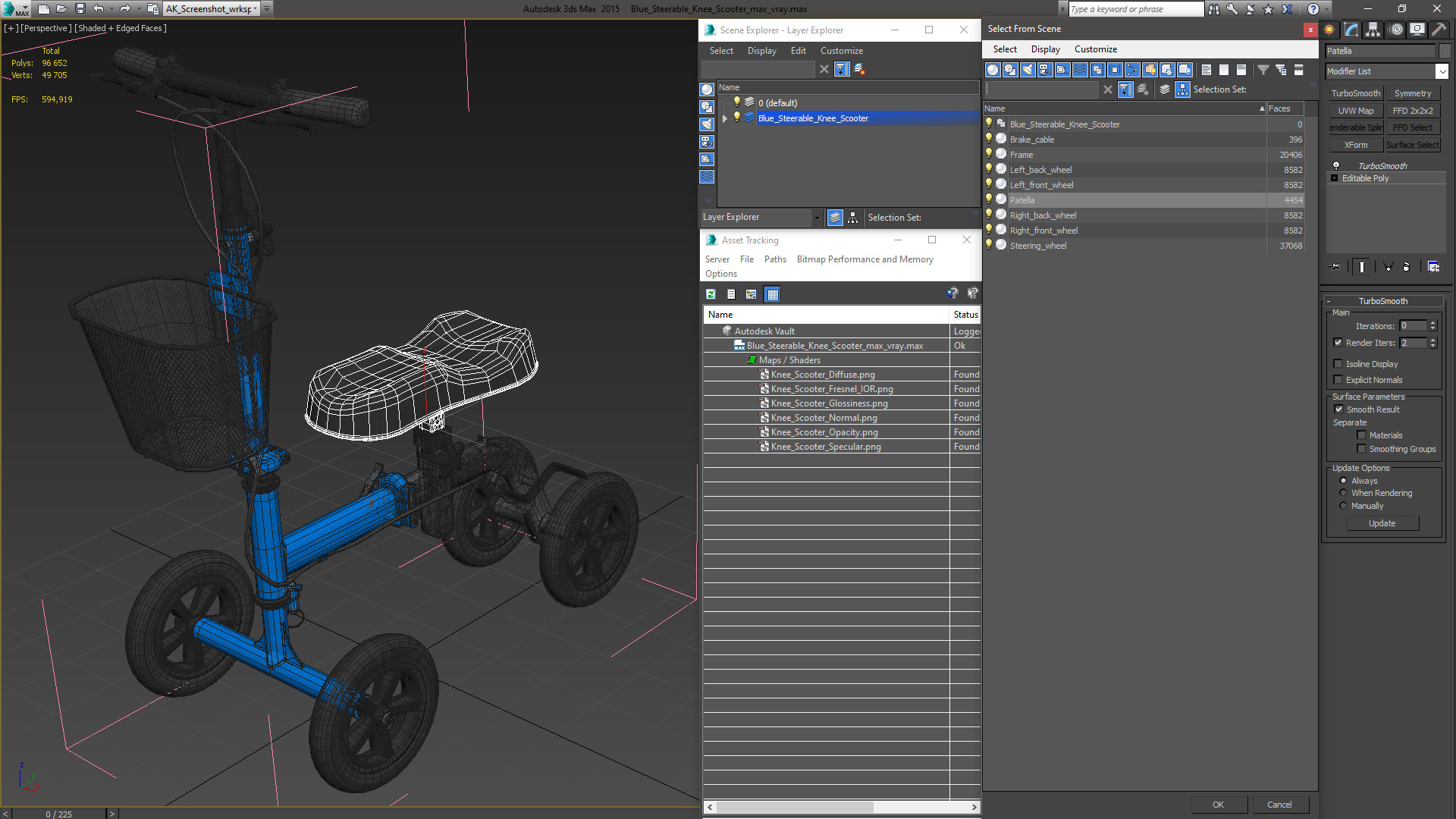 Blue Steerable Knee Scooter 3D