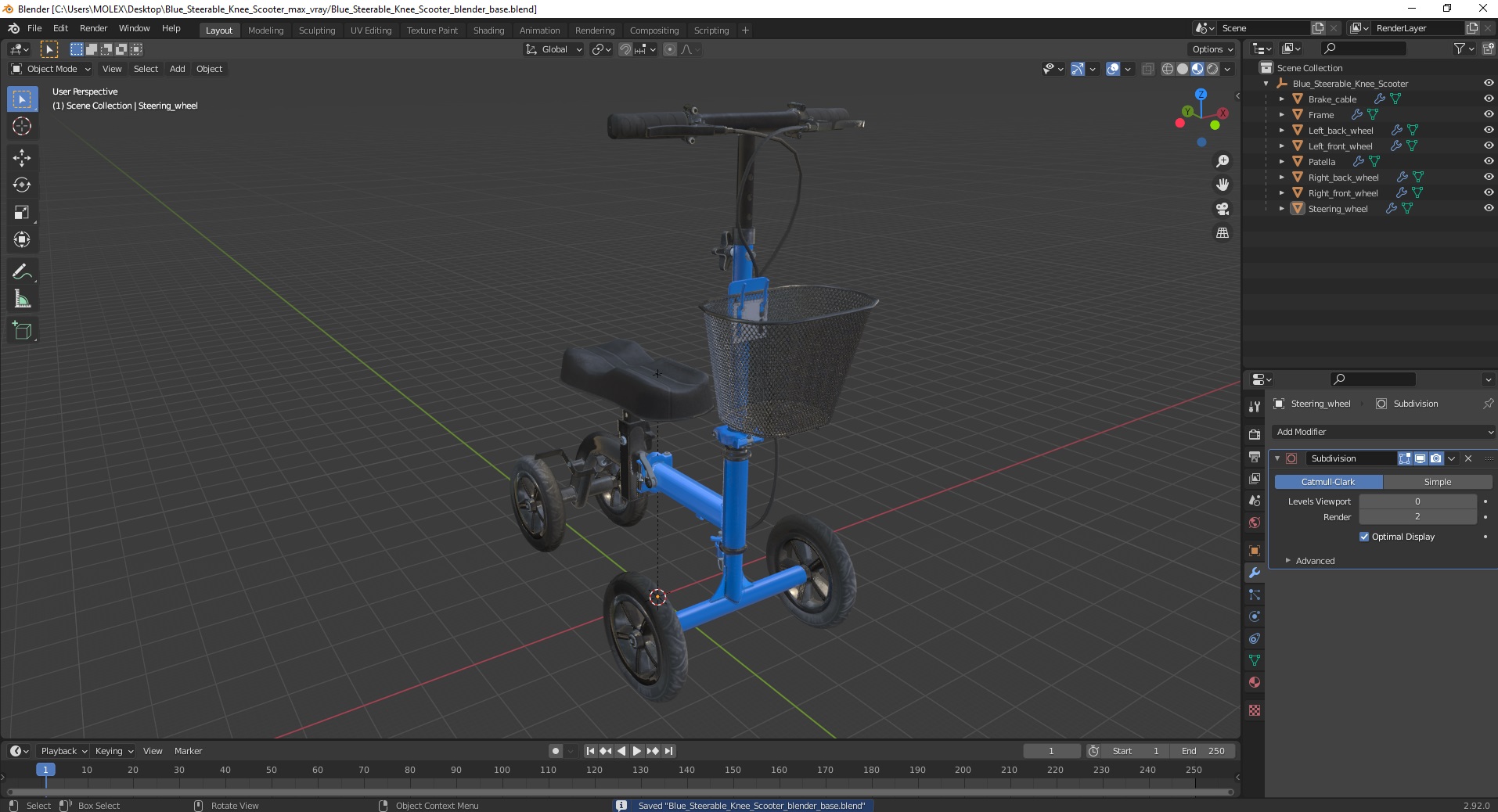 Blue Steerable Knee Scooter 3D