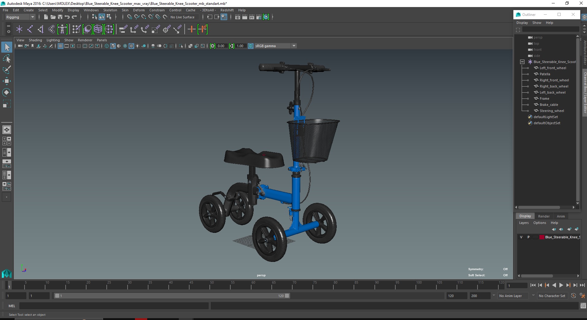 Blue Steerable Knee Scooter 3D