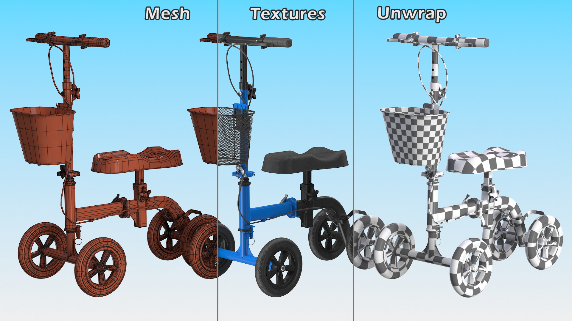 Blue Steerable Knee Scooter 3D