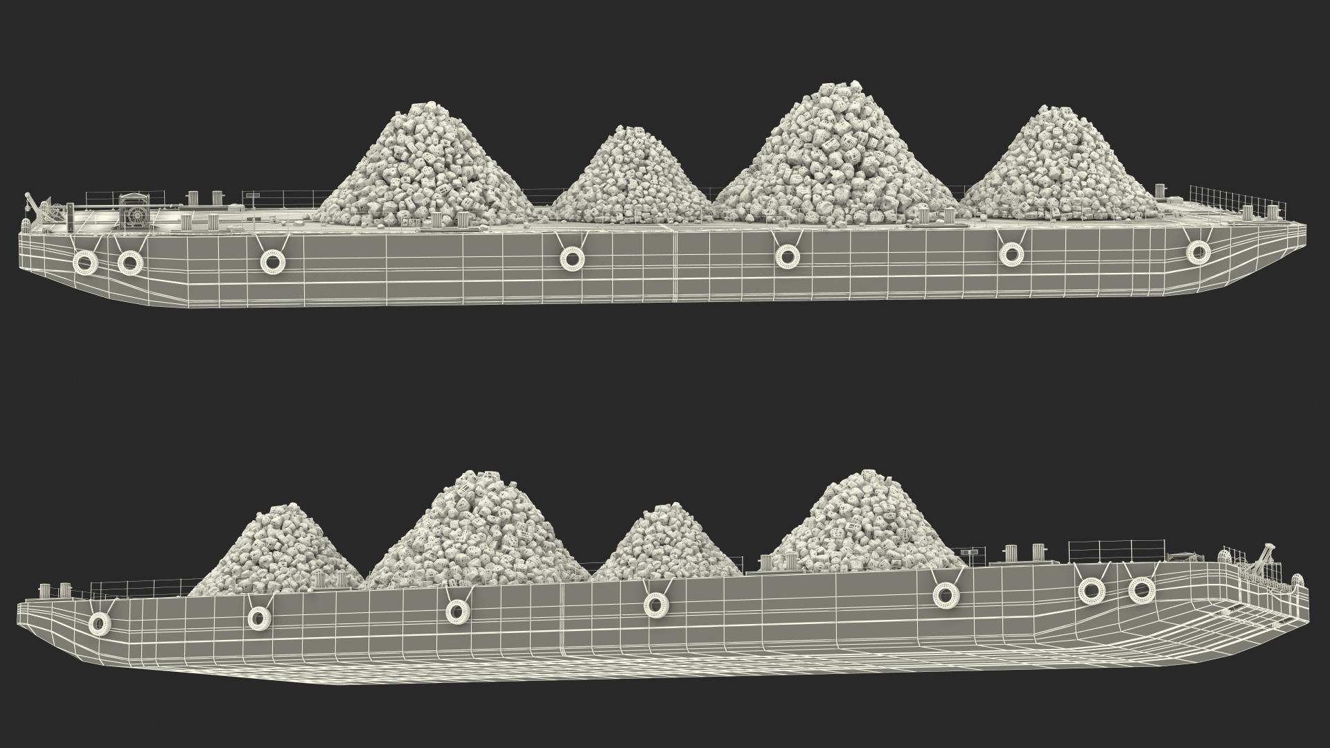 3D model Pontoon Barge Loaded Coal