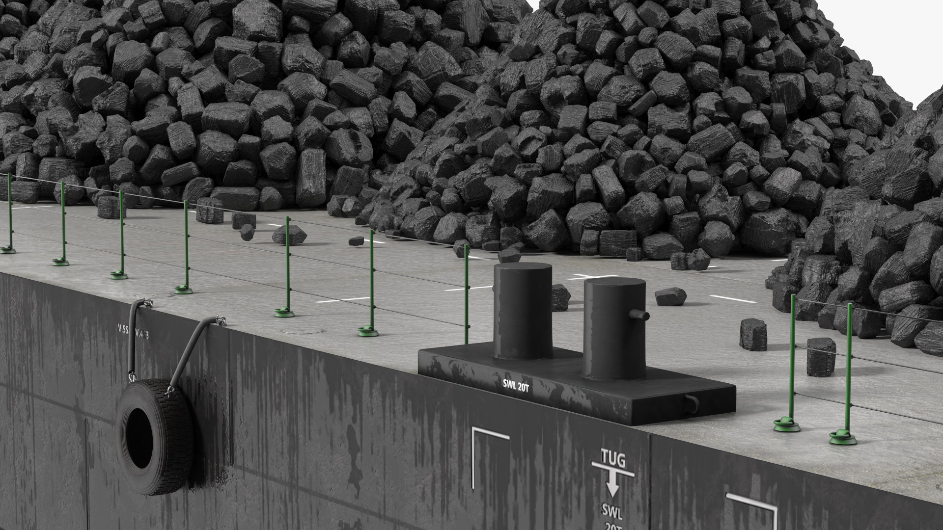 3D model Pontoon Barge Loaded Coal