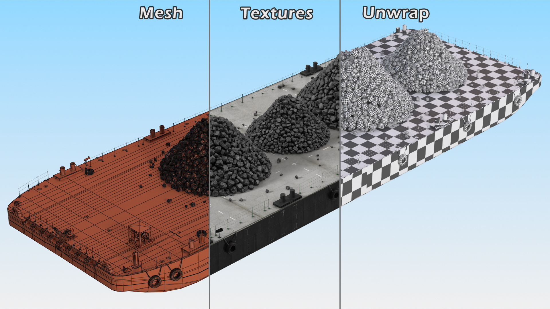 3D model Pontoon Barge Loaded Coal