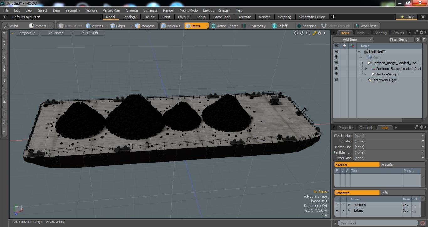 3D model Pontoon Barge Loaded Coal