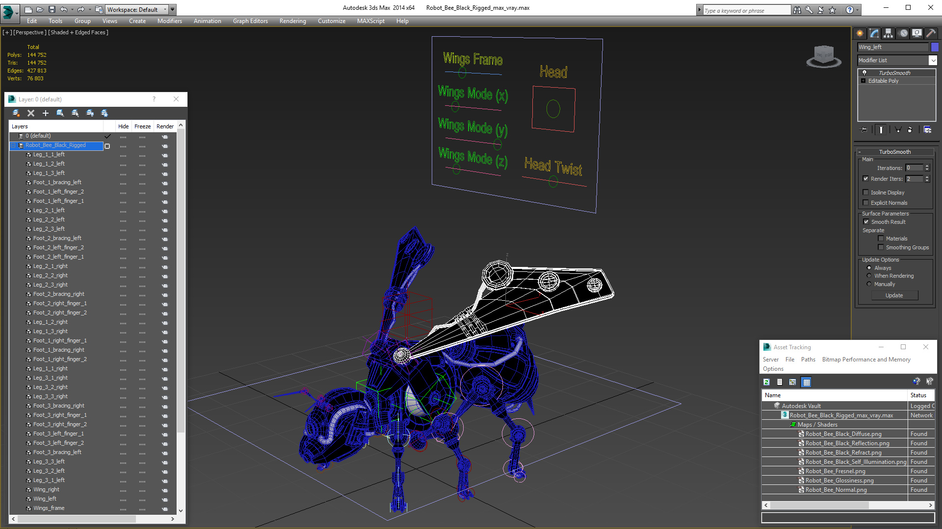 Robot Bee Black Rigged 3D