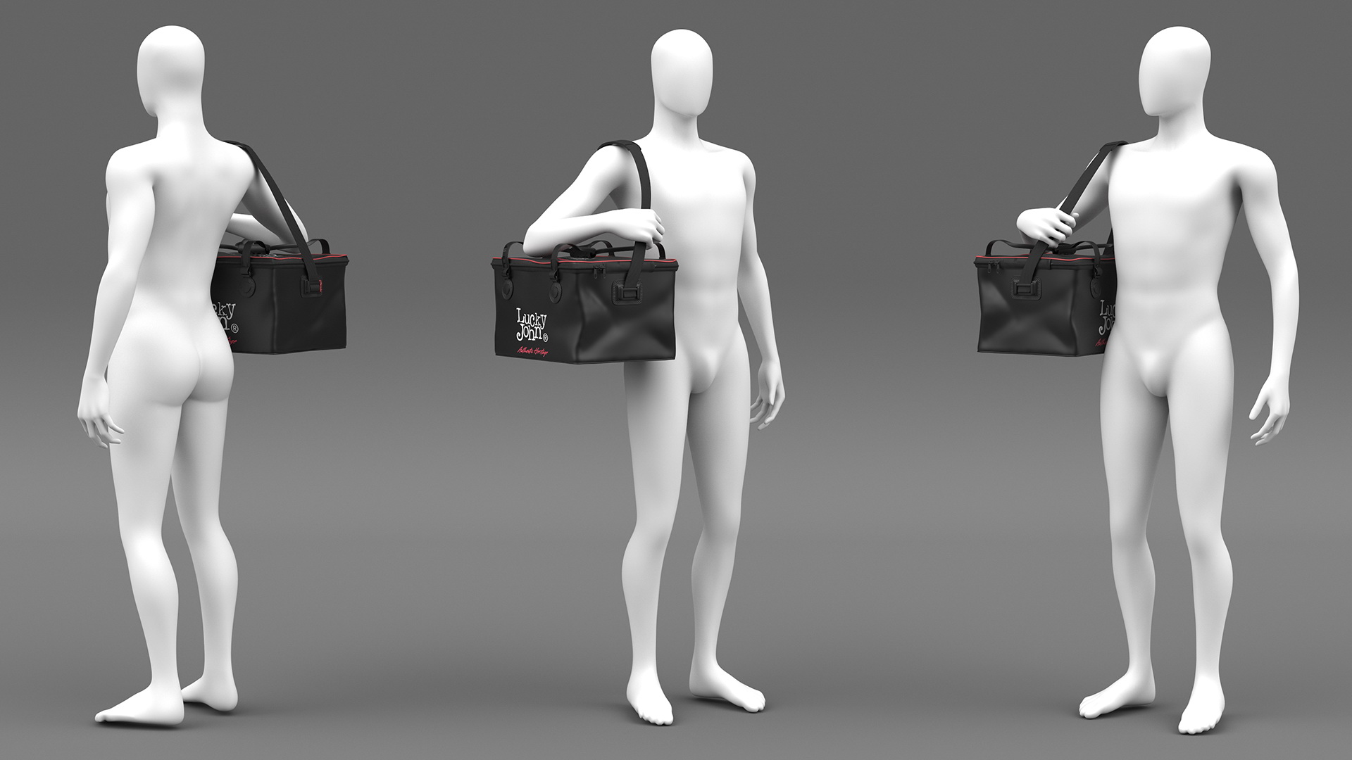 Black Thermal Fishing Bag Lucky John on Manikin 3D