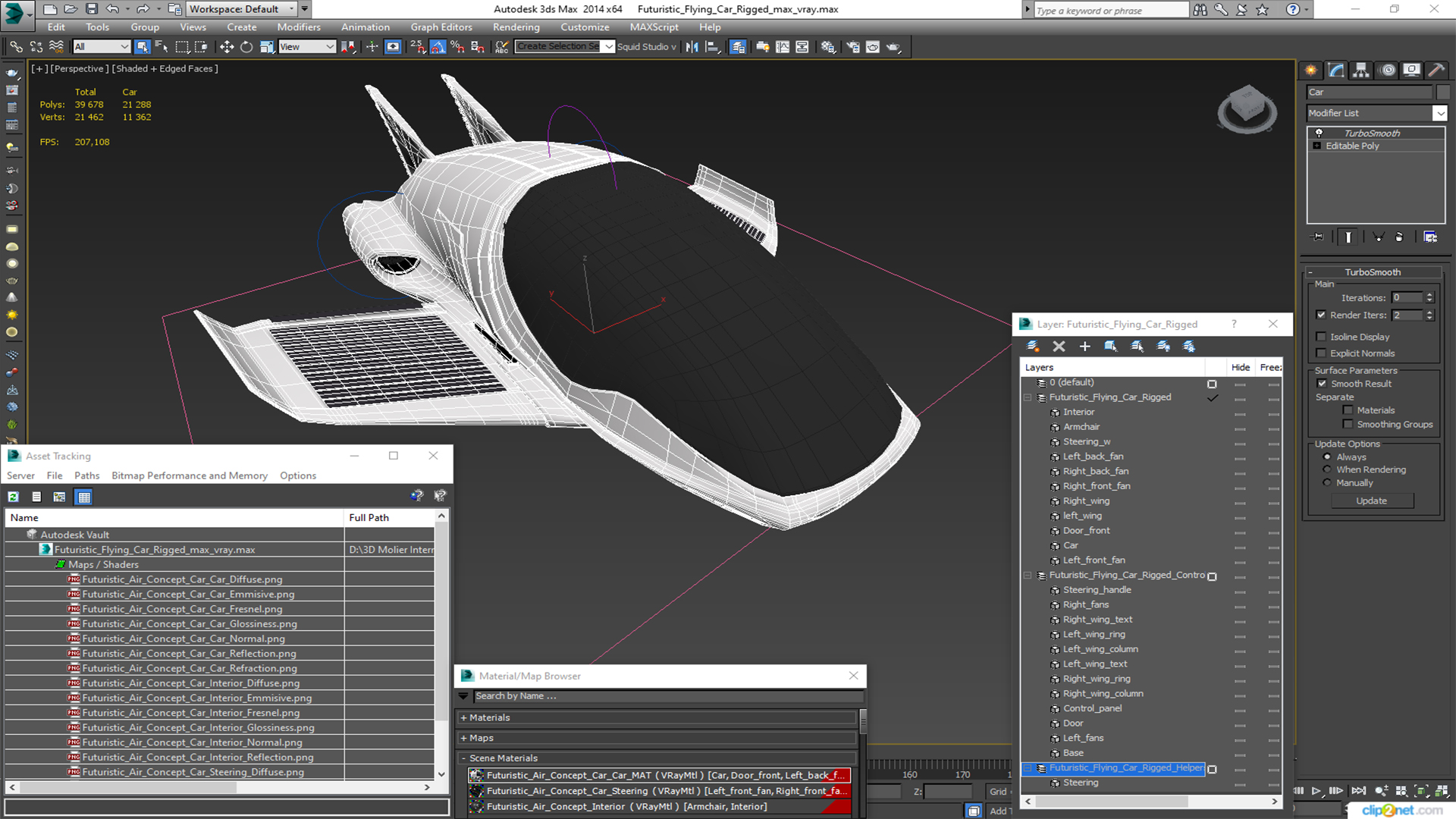 Futuristic Flying Car Rigged for Maya 3D