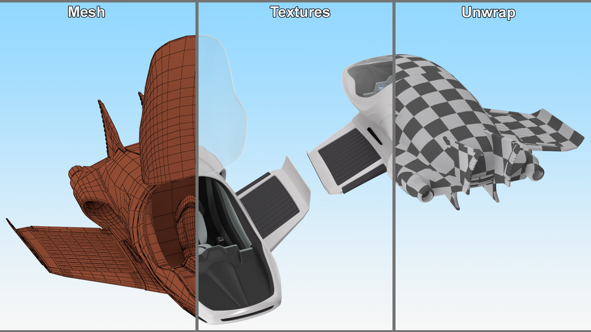 Futuristic Flying Car Rigged for Maya 3D
