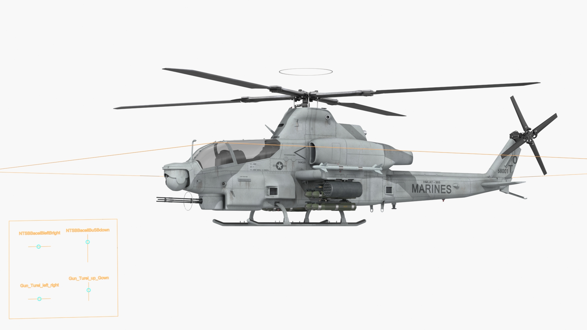 3D Bell AH-1Z Lethal Combat Helicopter Rigged for Cinema 4D