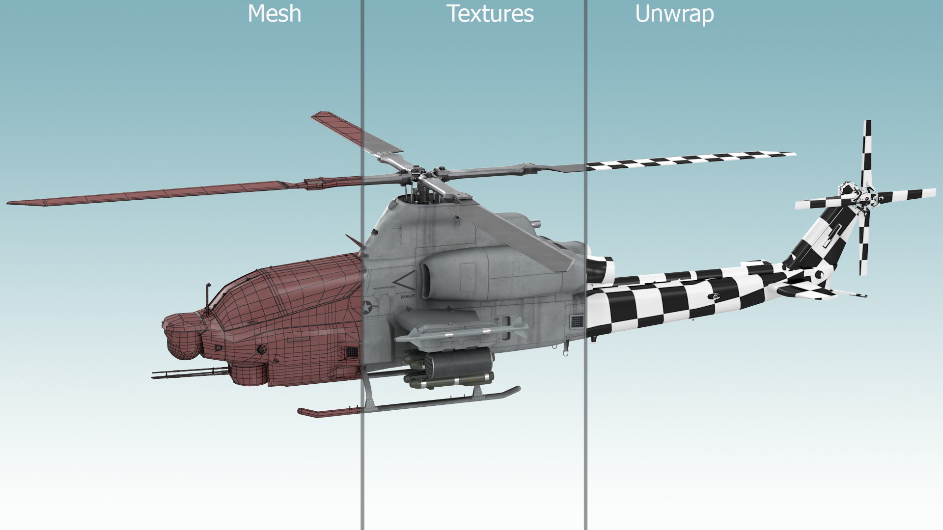 3D Bell AH-1Z Lethal Combat Helicopter Rigged for Cinema 4D