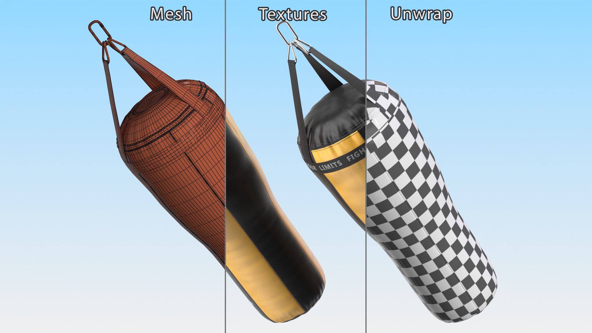 Angle Boxing Heavy Bag Yellow and Black 3D model