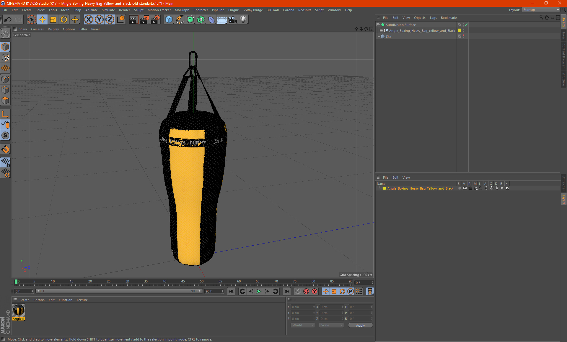 Angle Boxing Heavy Bag Yellow and Black 3D model
