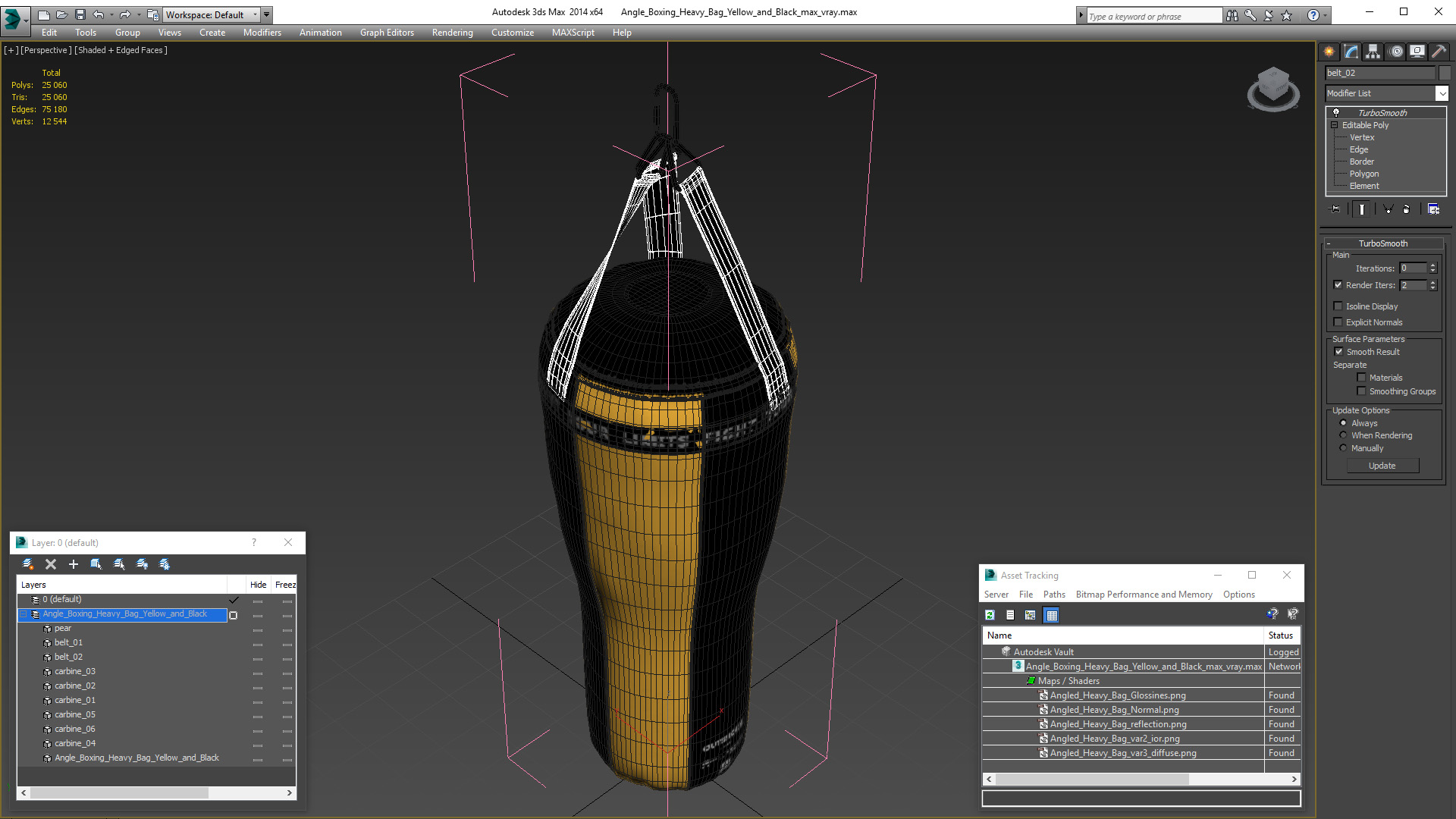 Angle Boxing Heavy Bag Yellow and Black 3D model