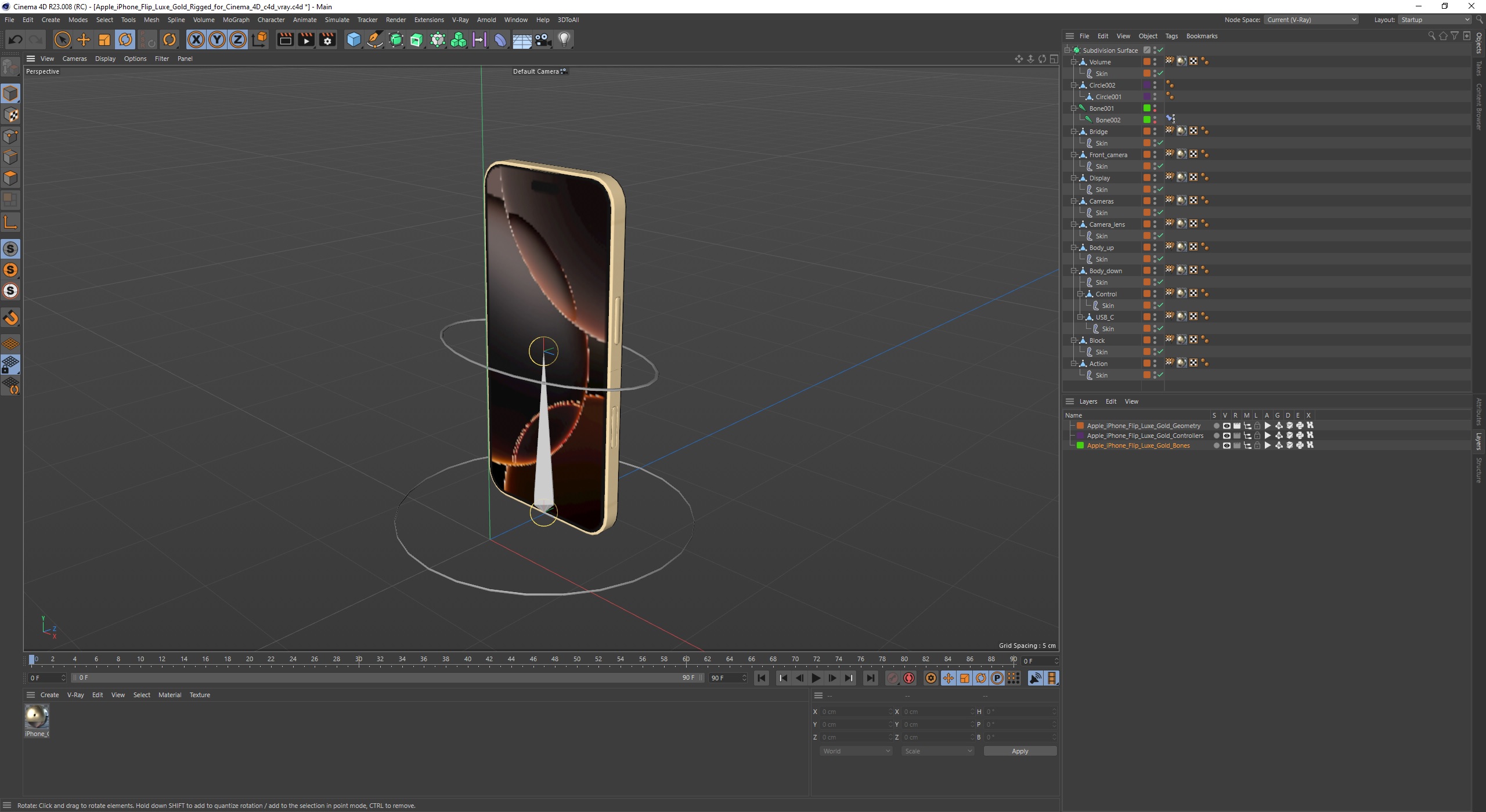 3D Apple iPhone Flip Luxe Gold Rigged for Cinema 4D model