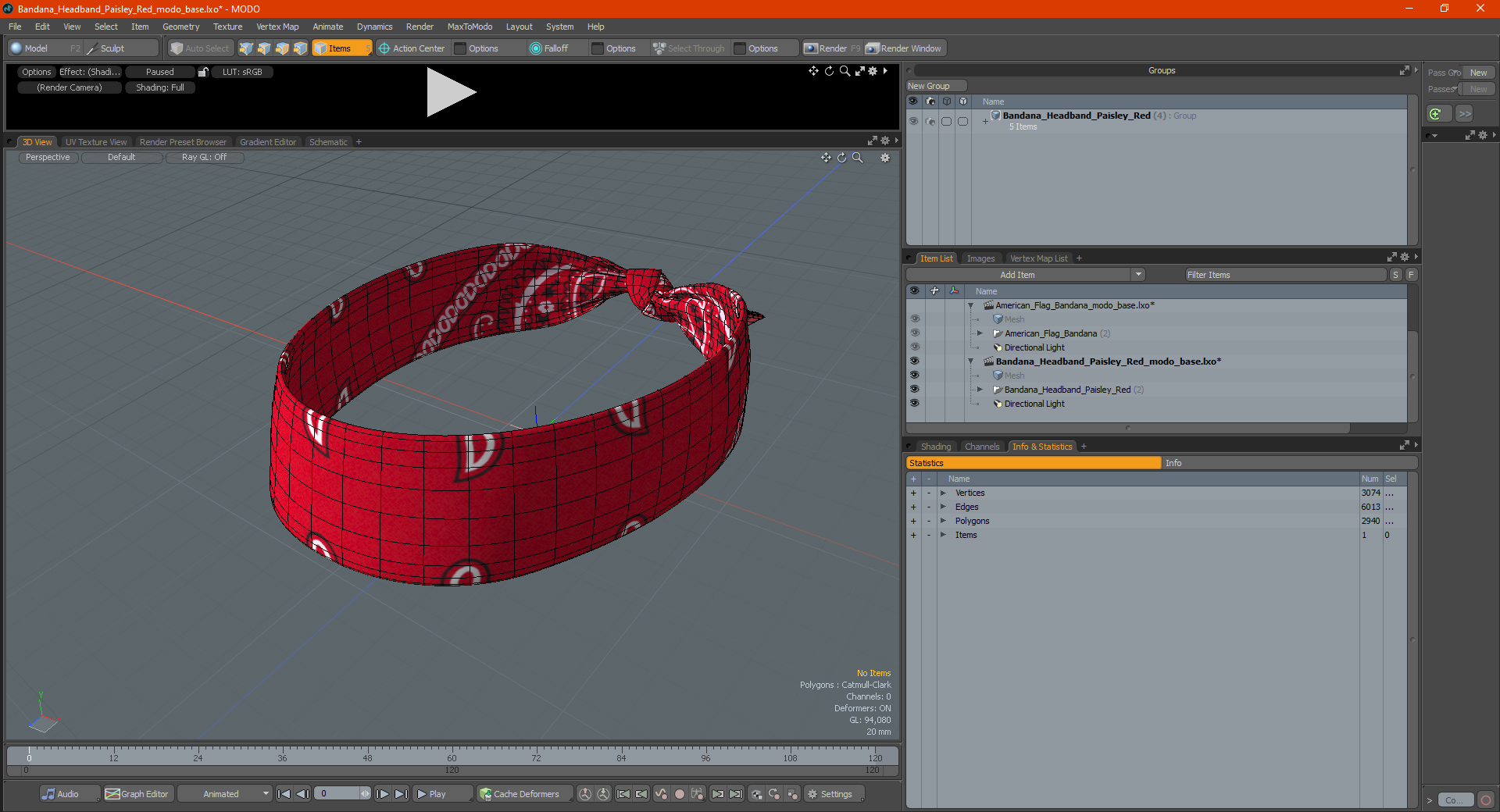 3D Bandana Headband Paisley Red model