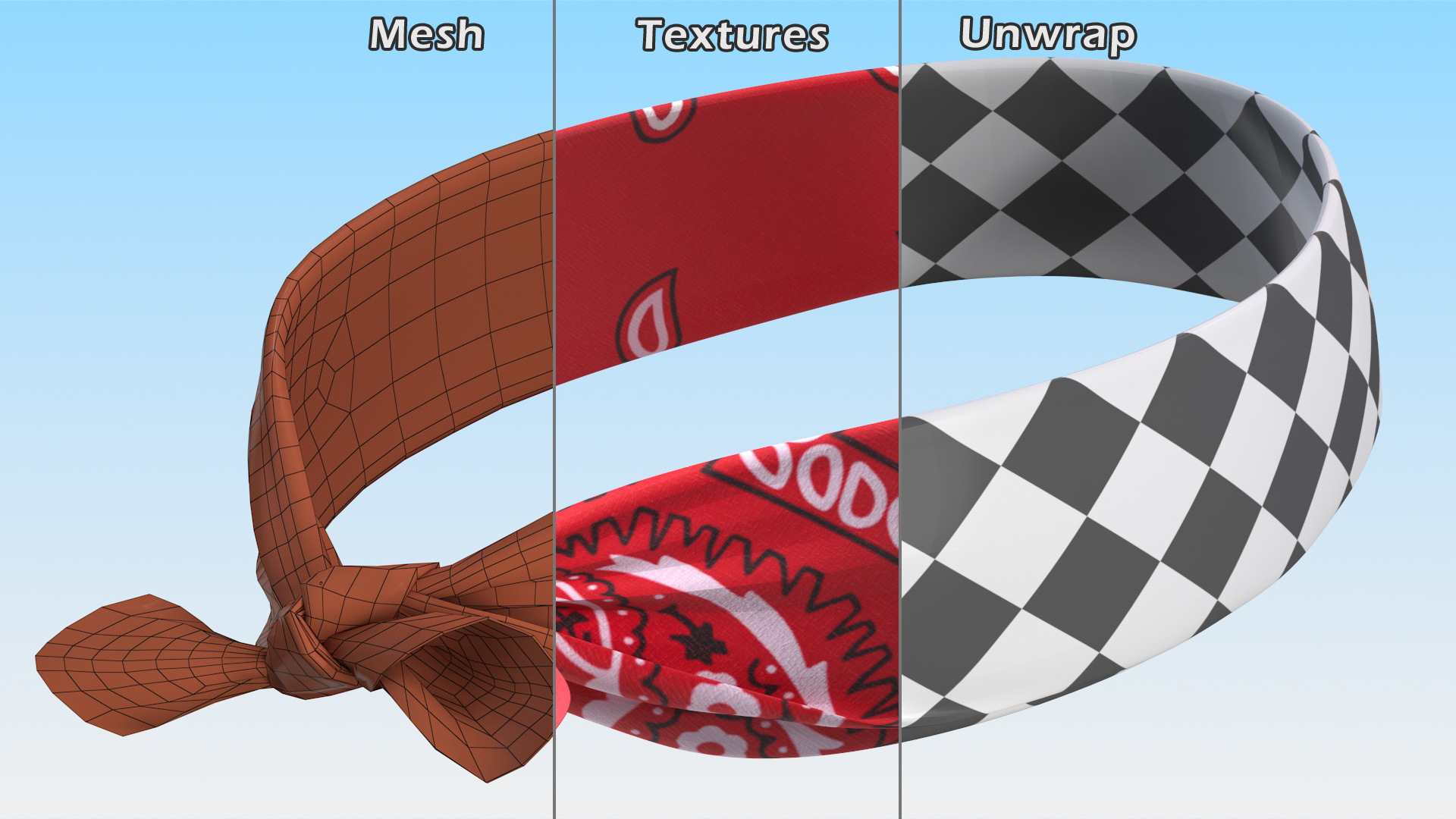 3D Bandana Headband Paisley Red model