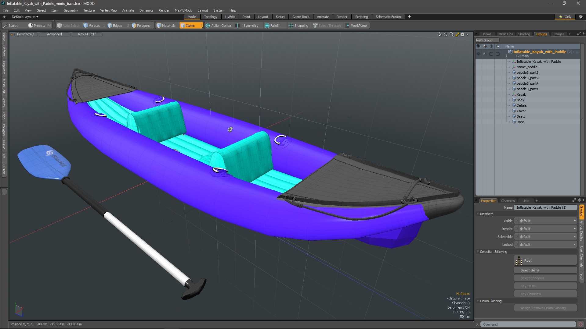 3D Inflatable Kayak with Paddle model