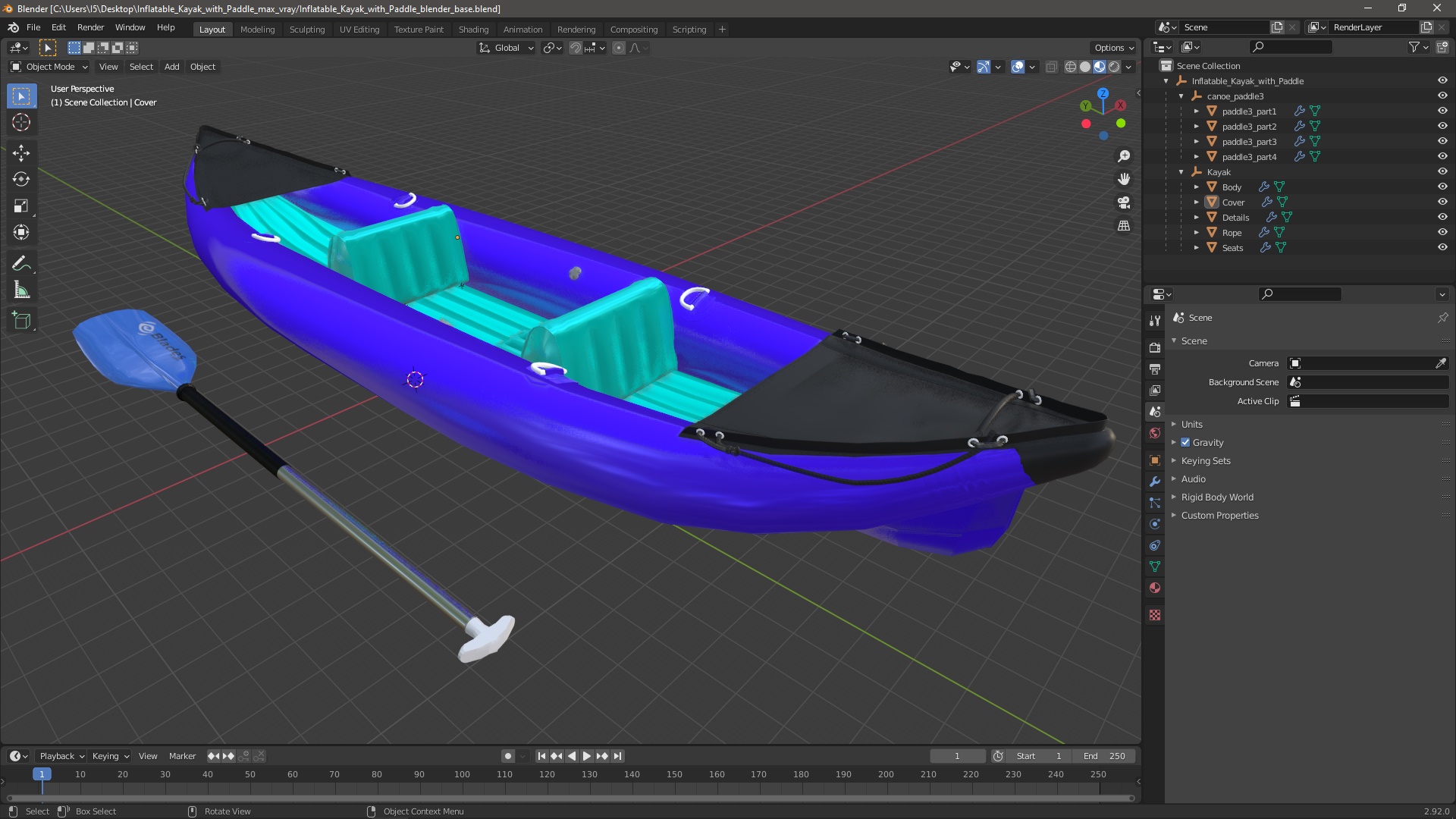 3D Inflatable Kayak with Paddle model