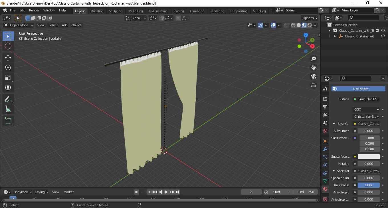 3D Classic Curtains with Tieback on Rod