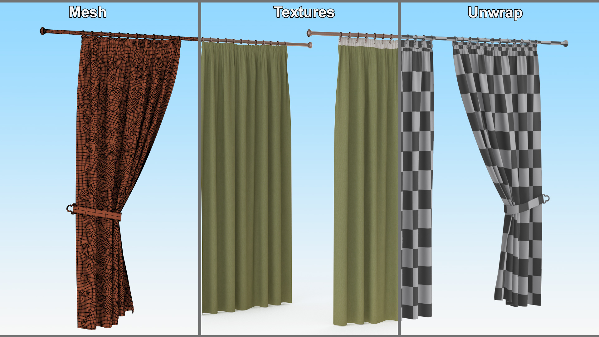 3D Classic Curtains with Tieback on Rod