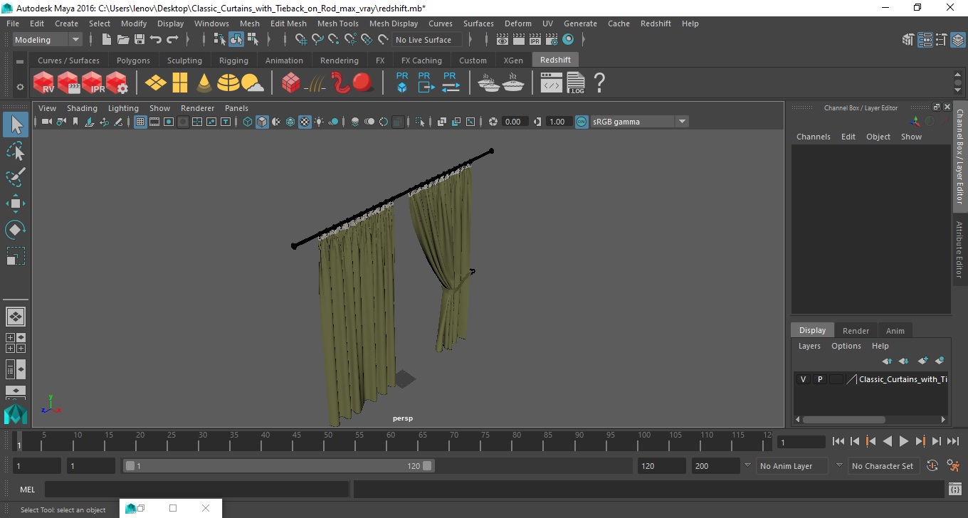 3D Classic Curtains with Tieback on Rod