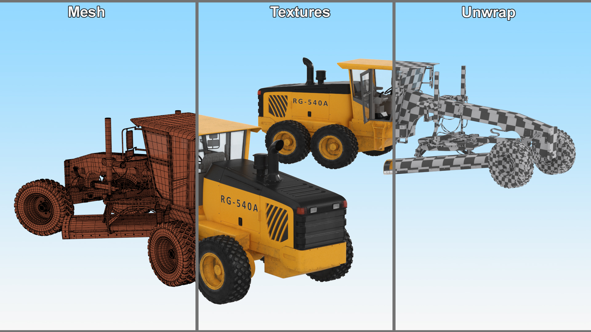 3D model Motor Grader Construction Vehicle Rigged