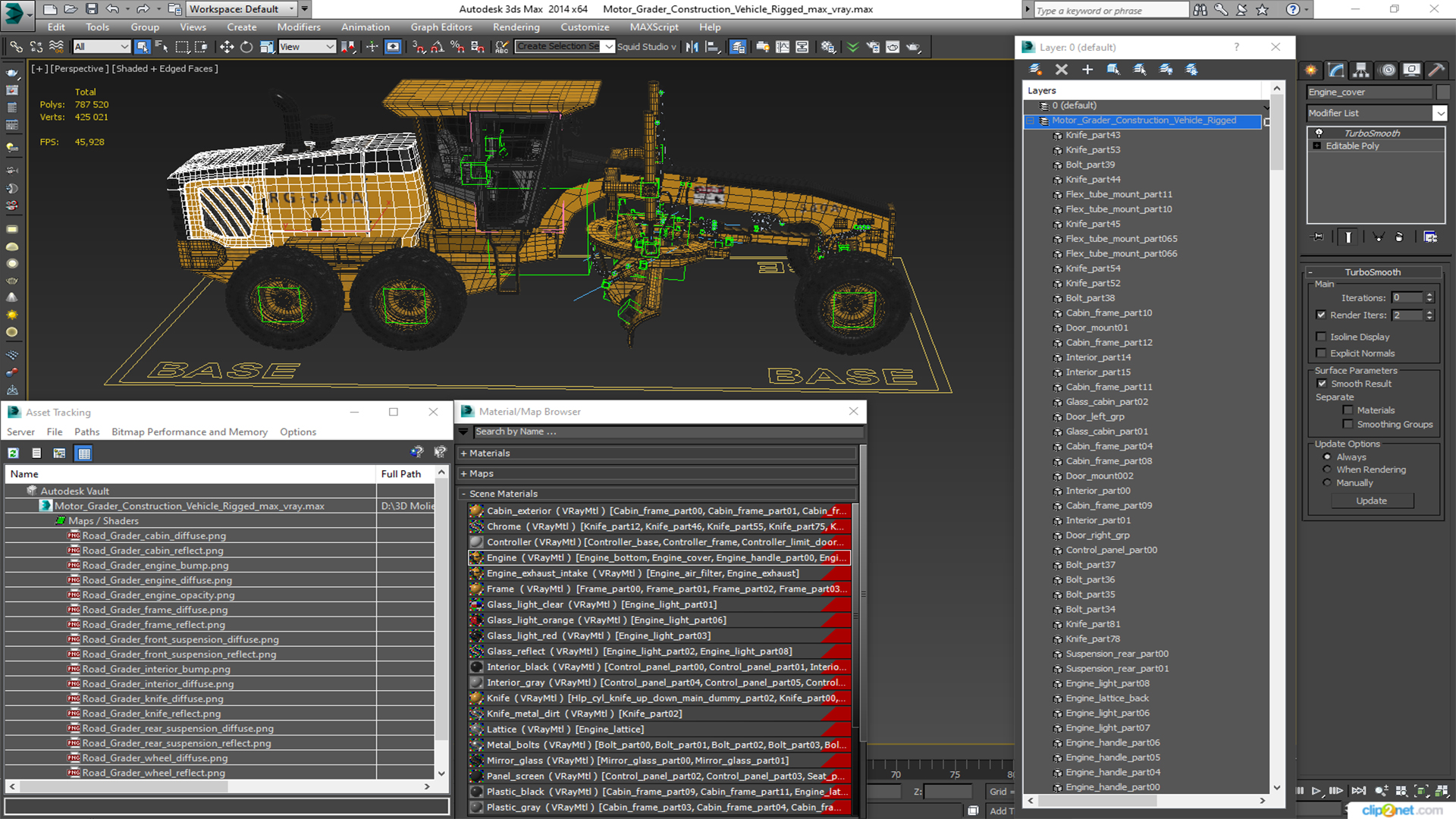 3D model Motor Grader Construction Vehicle Rigged
