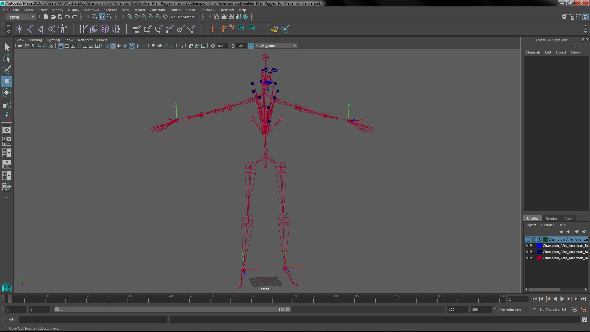 Champion Afro American Bodybuilder Man Rigged for Maya 3D model