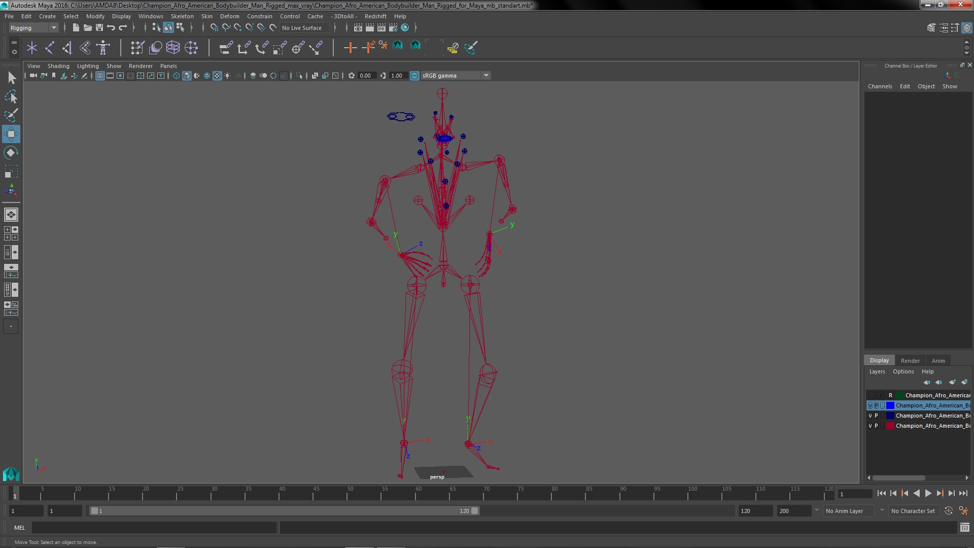 Champion Afro American Bodybuilder Man Rigged for Maya 3D model