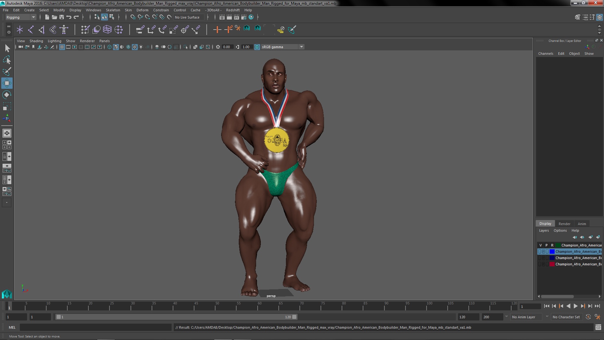 Champion Afro American Bodybuilder Man Rigged for Maya 3D model