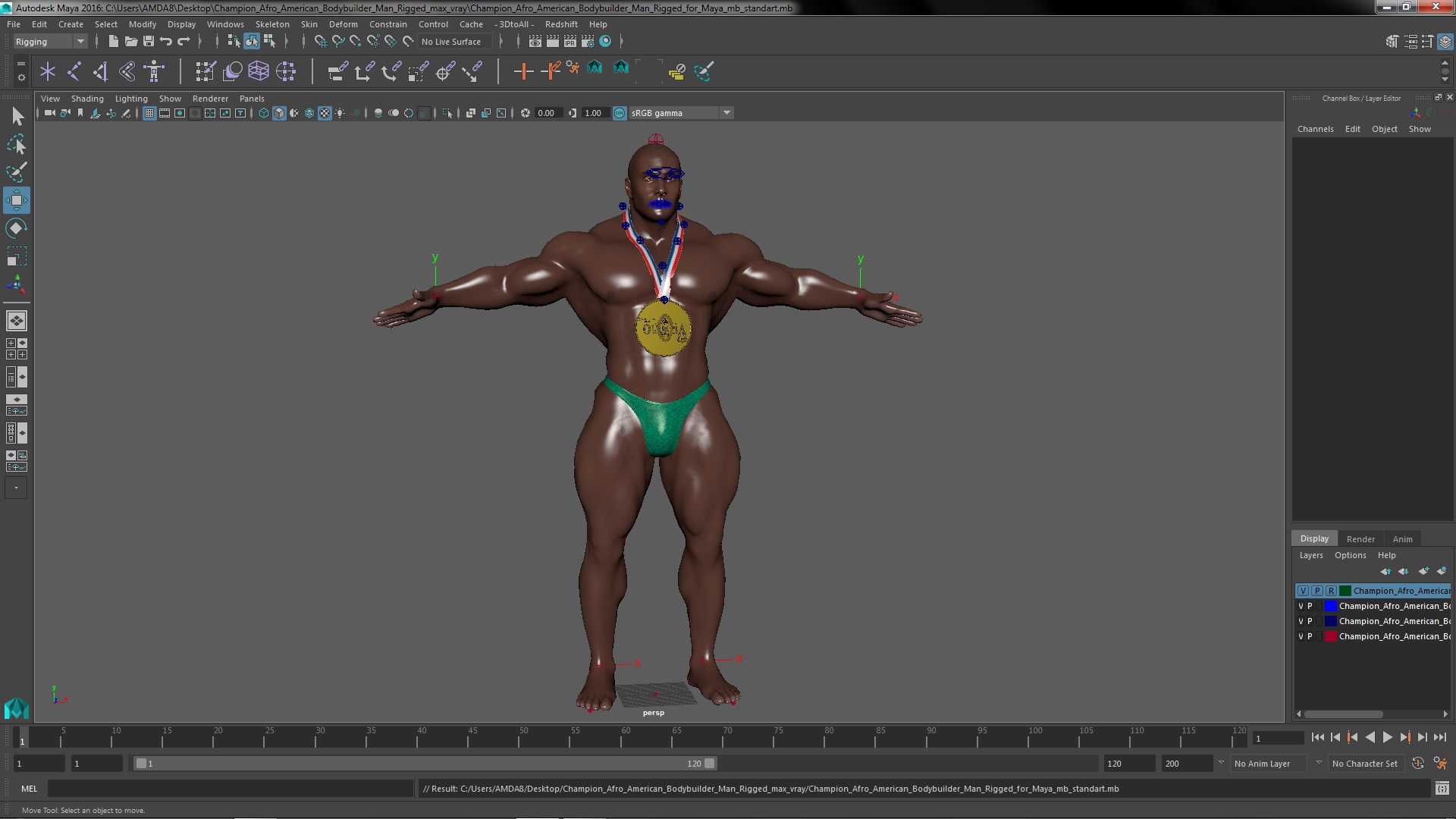 Champion Afro American Bodybuilder Man Rigged for Maya 3D model