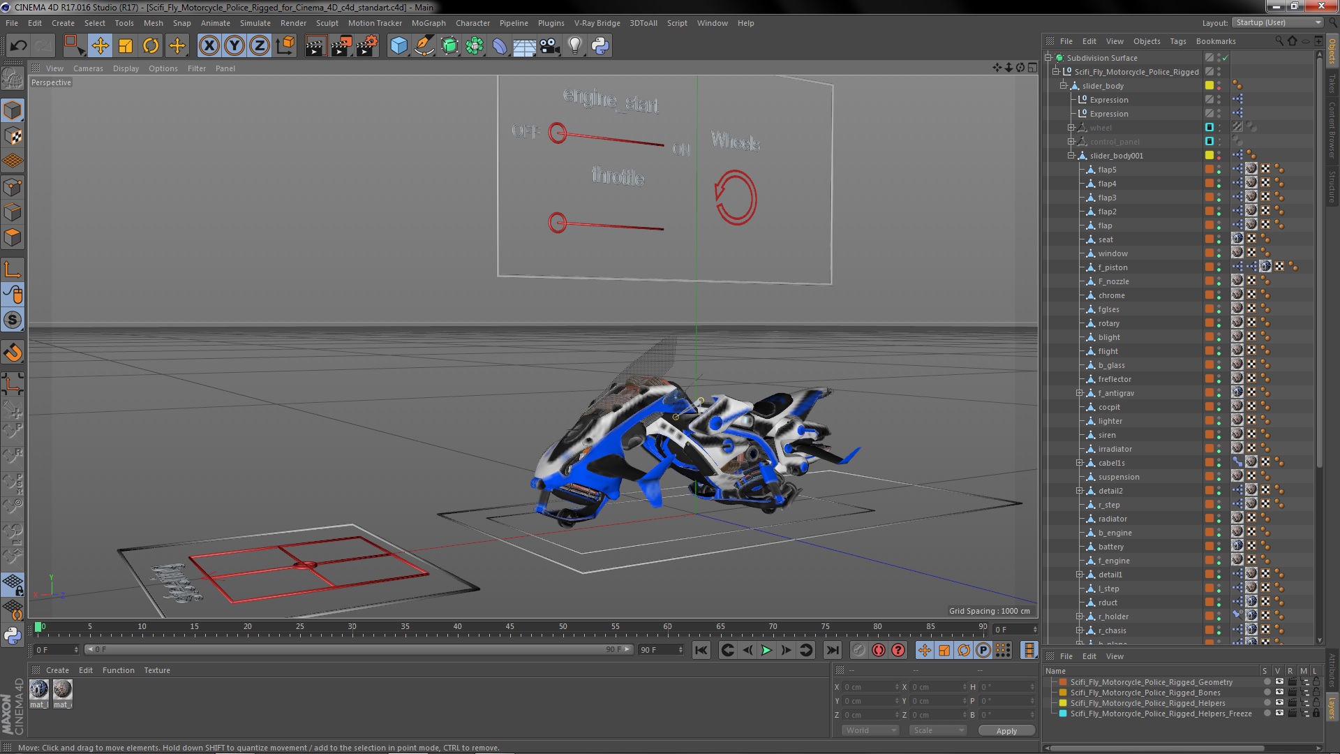 3D Scifi Fly Motorcycle Police Rigged for Cinema 4D model