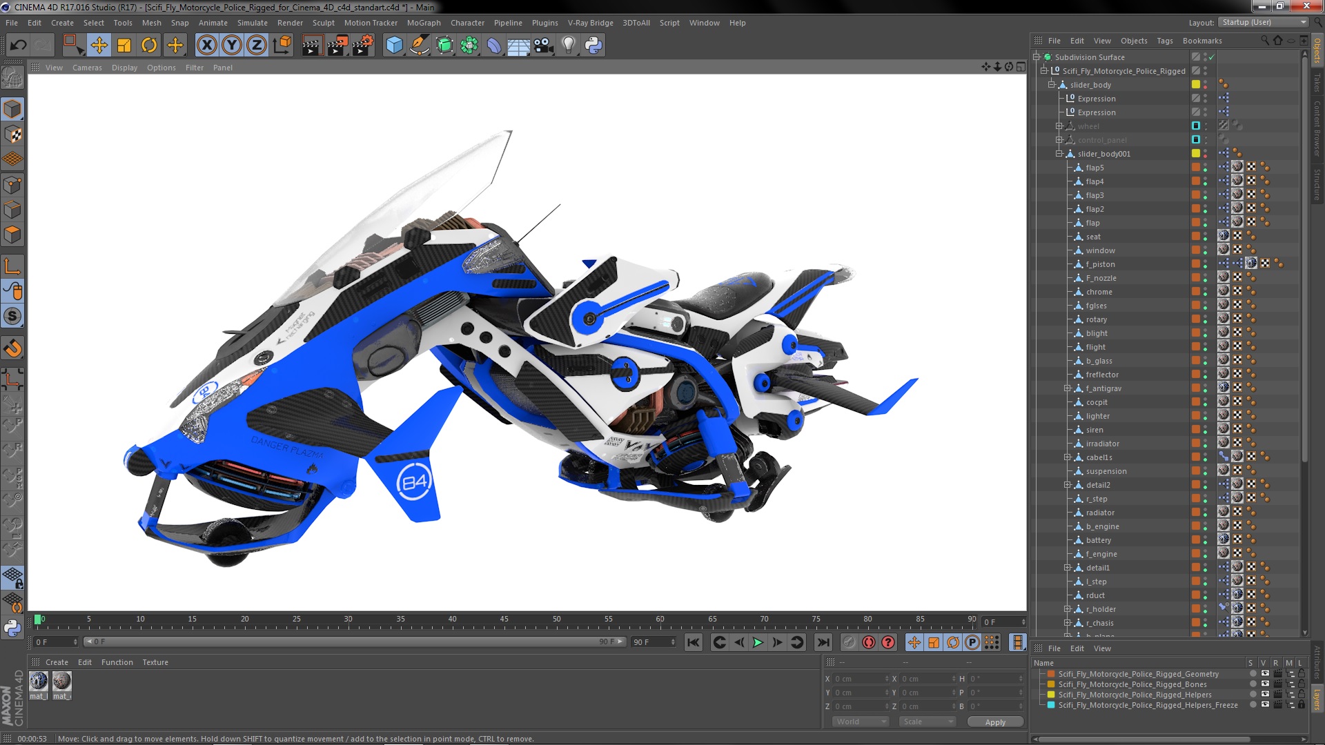 3D Scifi Fly Motorcycle Police Rigged for Cinema 4D model