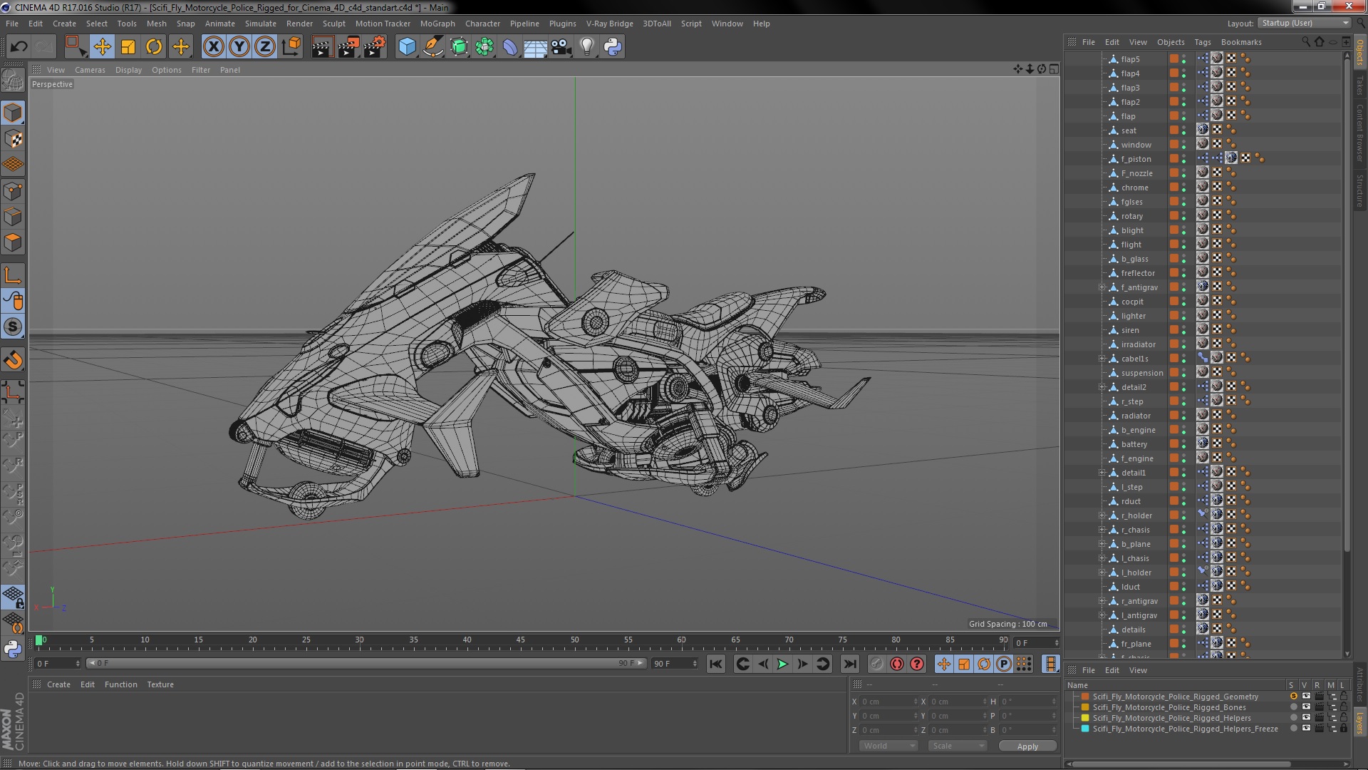 3D Scifi Fly Motorcycle Police Rigged for Cinema 4D model