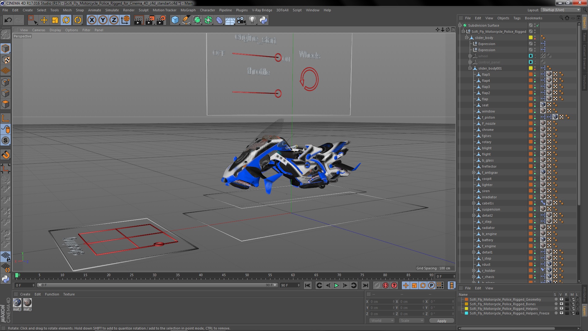 3D Scifi Fly Motorcycle Police Rigged for Cinema 4D model