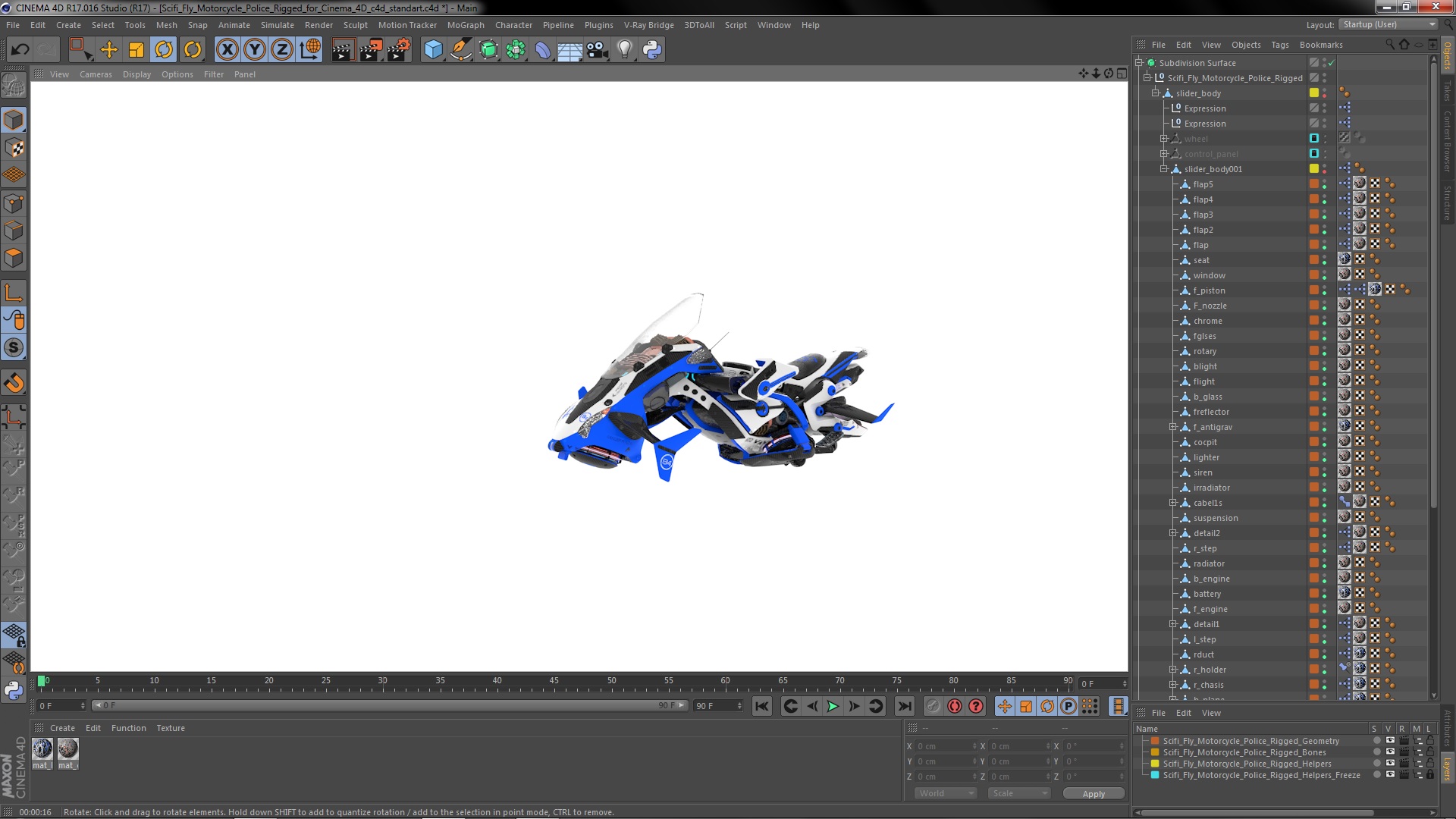 3D Scifi Fly Motorcycle Police Rigged for Cinema 4D model
