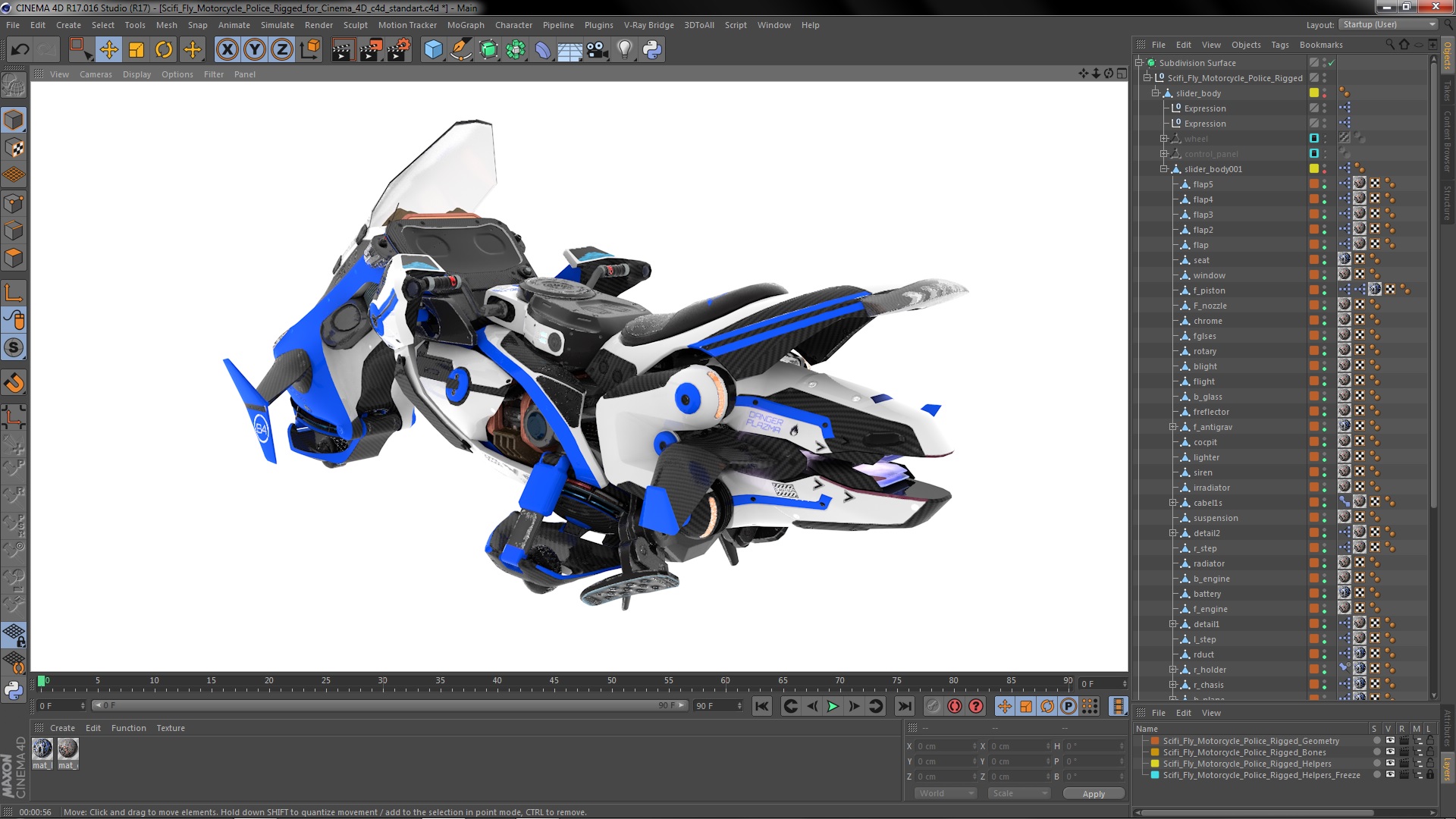 3D Scifi Fly Motorcycle Police Rigged for Cinema 4D model