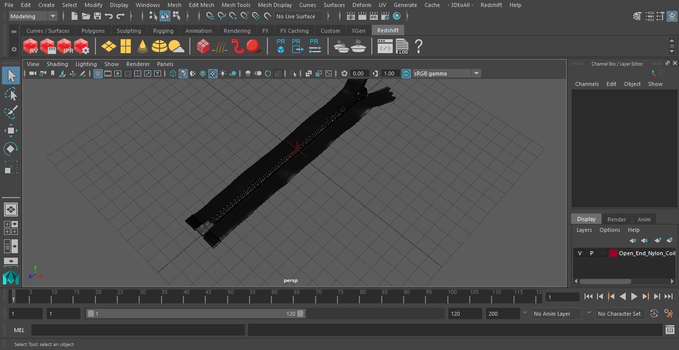 Open End Nylon Coil Zipper Black 3D