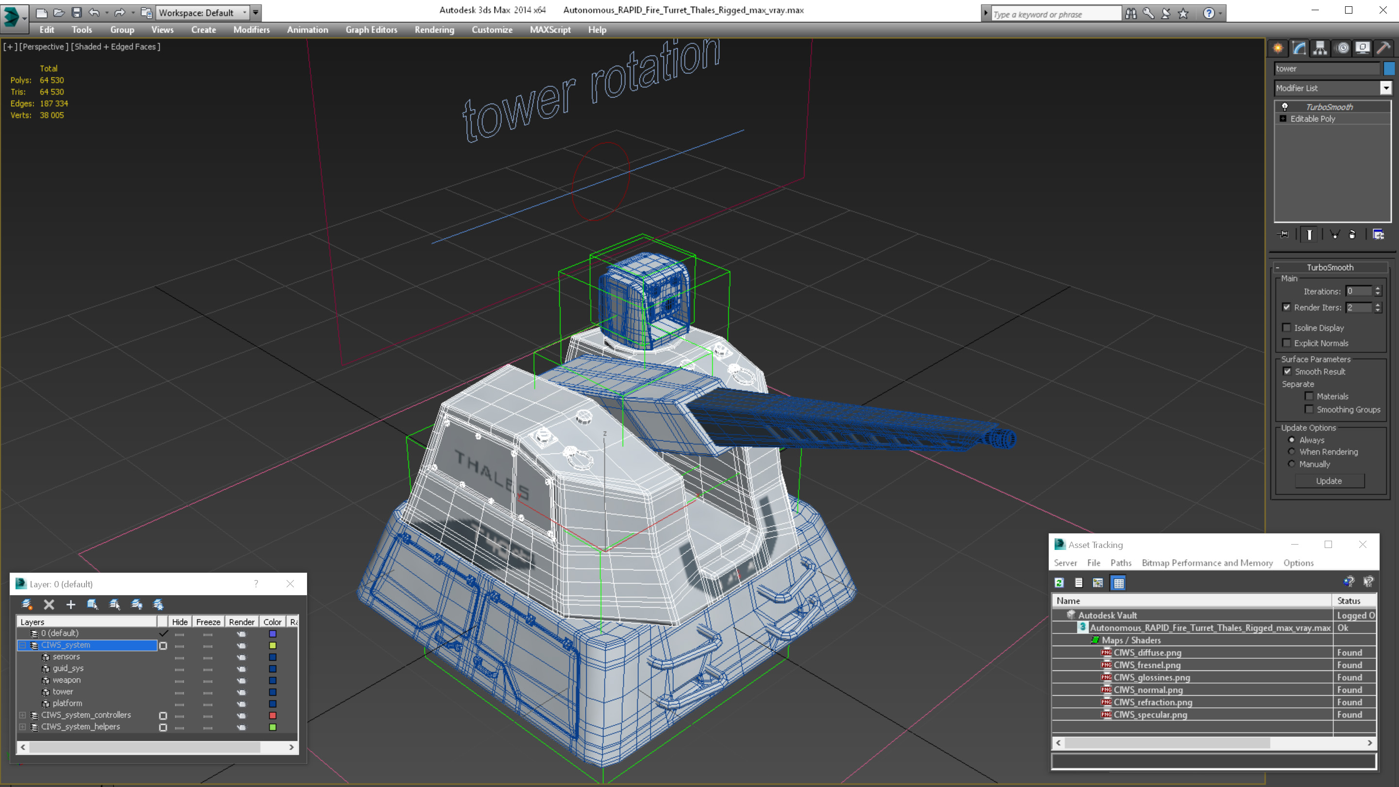 Autonomous RAPID Fire Turret Thales Rigged 3D
