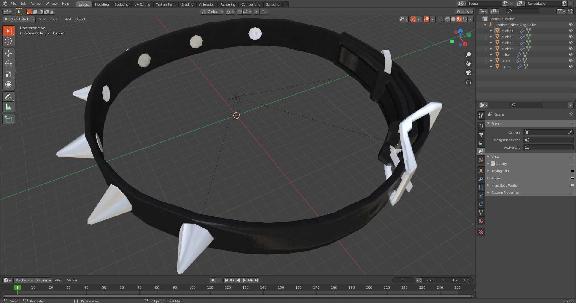 3D model Leather Spiked Dog Collar