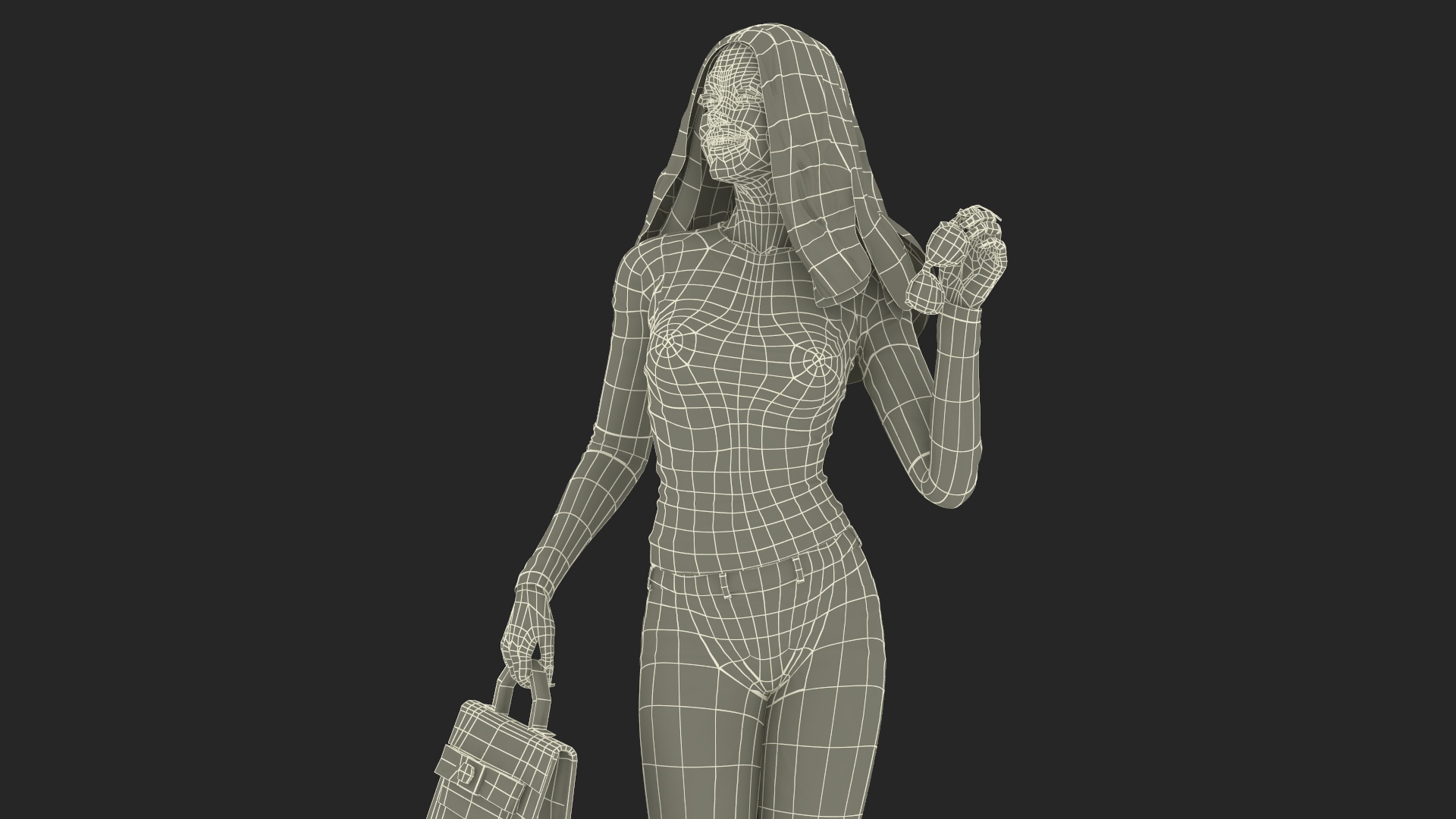 3D Happy Fashionable Woman with Handbag