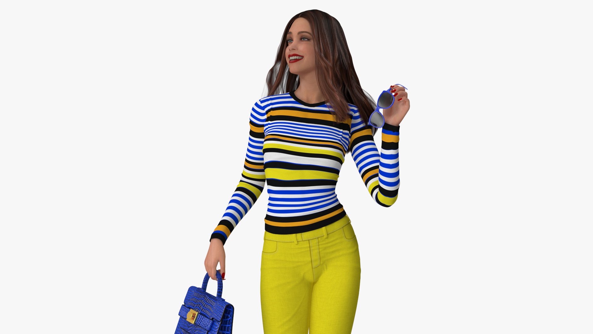 3D Happy Fashionable Woman with Handbag