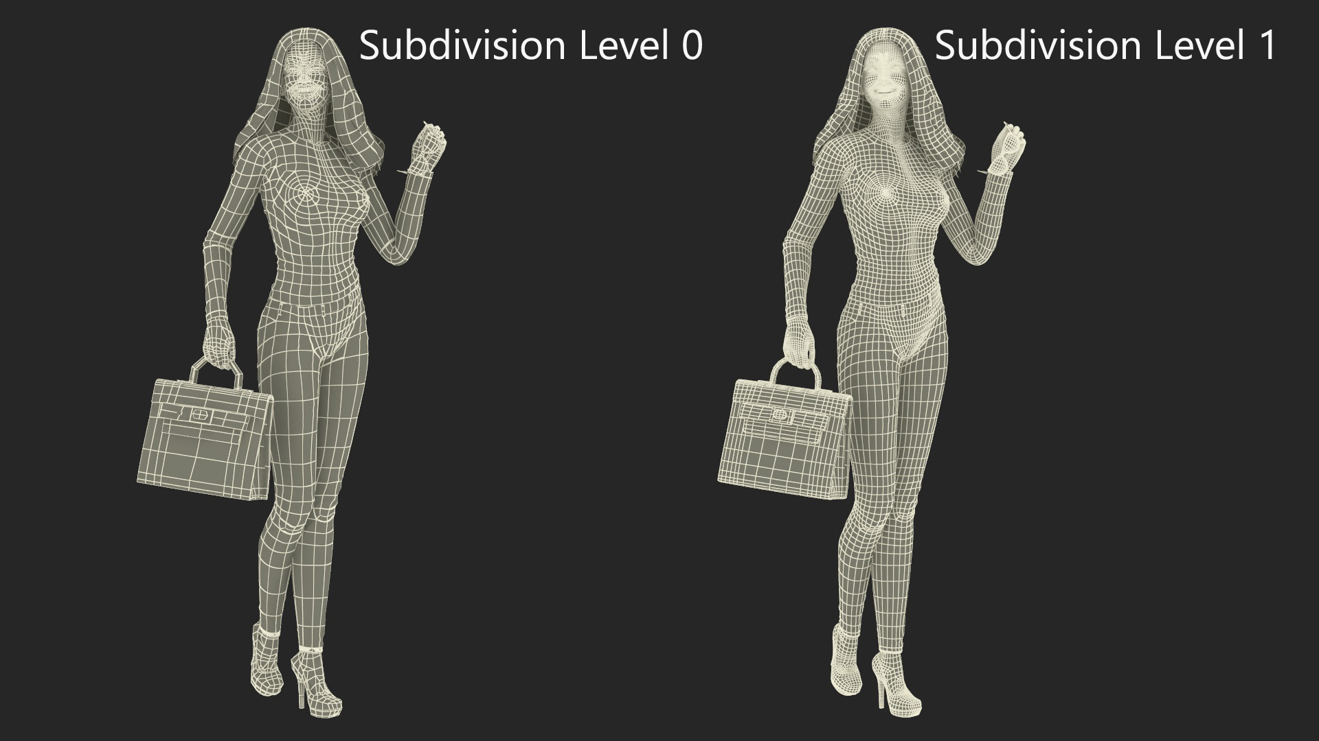 3D Happy Fashionable Woman with Handbag