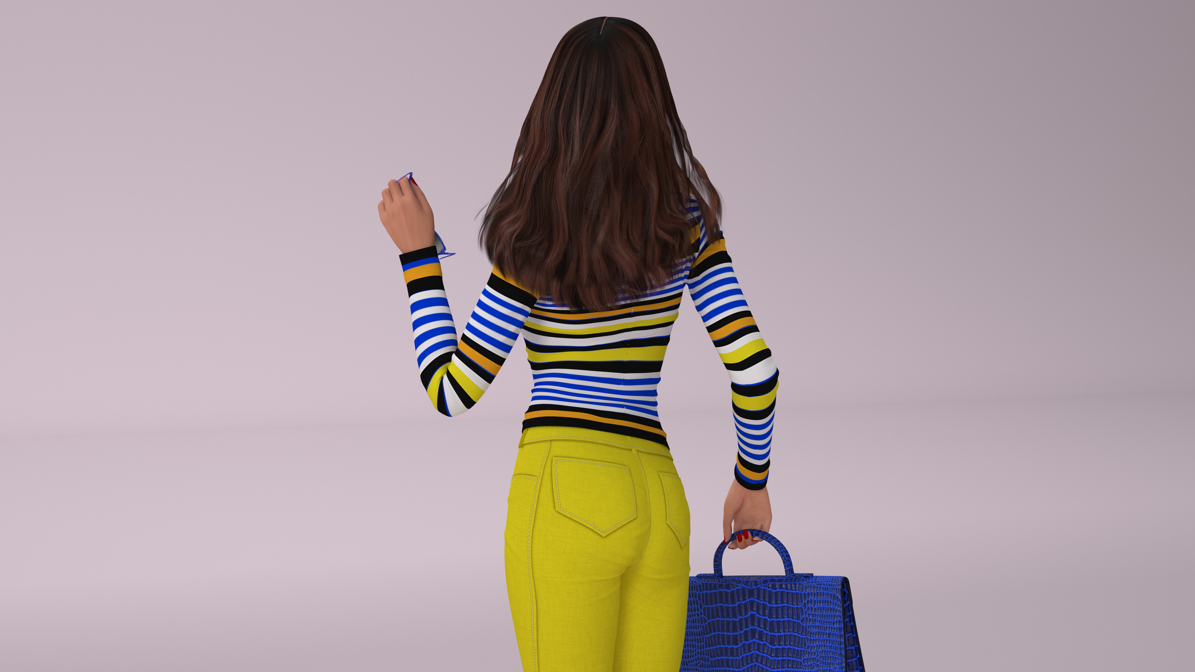 3D Happy Fashionable Woman with Handbag